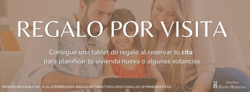 Sala moderna con sofá beige y promoción de regalo por visita - Muebles Hermanos Herrera