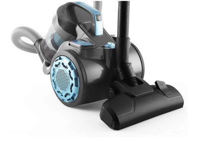 Aspiradora compacta negra con filtro HEPA y accesorios - Muebles Hermanos Herrera