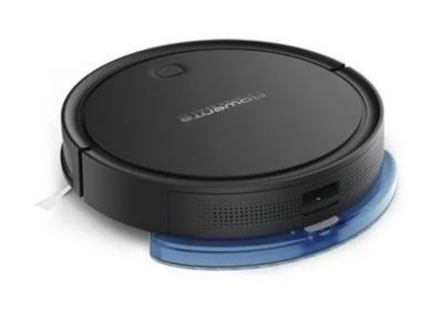 Robot aspirador negro con base azul - Muebles Hermanos Herrera