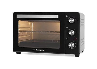 Horno eléctrico compacto negro con bandeja y controles - Muebles Hermanos Herrera