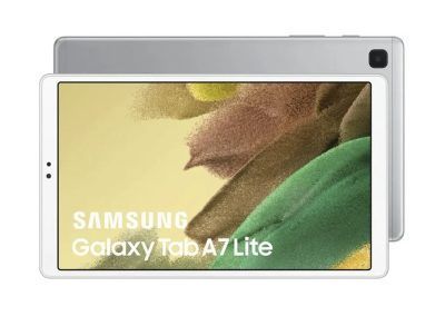 Tablet Samsung Galaxy Tab A7 Lite pantalla frontal gris y blanco